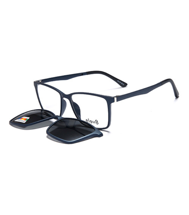 Elev8 - CLIP910 Clip-On sunglasses for men with 54mm lens width, black frame, and polarized lenses.