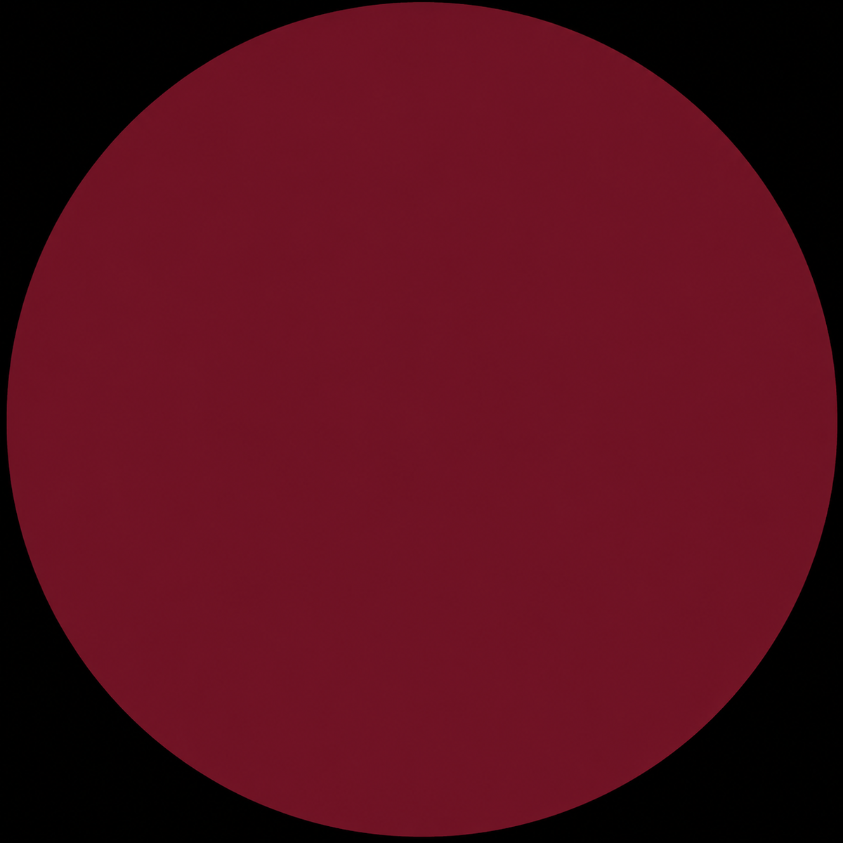 A solid deep burgundy red circular color swatch centered on a black background.