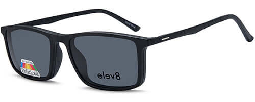 Elev8 CLIP909 Clip-On sunglasses for men, featuring a sleek design with 54mm lens width, 17mm bridge, and 140mm temple length.