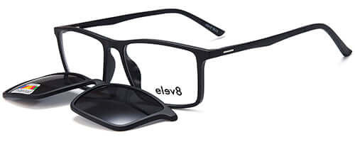 Elev8 - CLIP909 Clip-On glasses for men with detachable lenses, black frame, 54mm width, stylish eyewear accessory.