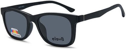 Elev8 - CLIP911 Clip-On sunglasses for men, featuring a 52mm lens width, 18mm bridge, and 140mm temple length in black.