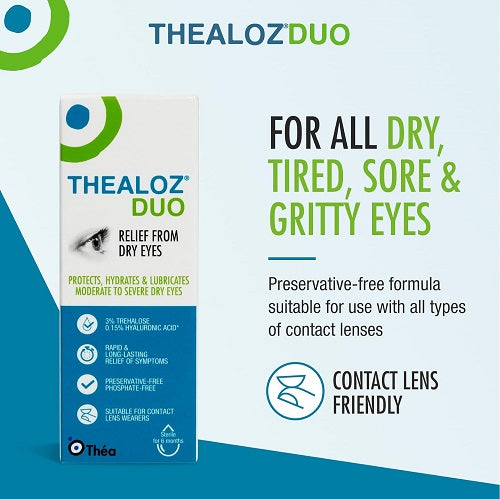 Thealoz Duo Eye Drops - Rapid & Long-Lasting Relief for Dry, Tired & Sore Eyes