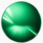 A circular green reflective surface with a glossy, metallic finish and light reflections, isolated on a transparent checkered background.