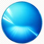 A circular blue reflective surface with a glossy, metallic finish and light streaks, isolated on a transparent checkered background.
