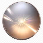 A circular metallic surface with a warm bronze-gold rim and a bright starburst lens flare effect in the center, shown on a transparent checkerboard background.