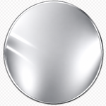 A round, silver-toned mirror with a thin metallic rim, shown against a transparent checkerboard background.